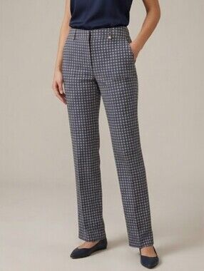 Women's Stretchy Navy Geometric Floral Print Straight-Leg Pants Small